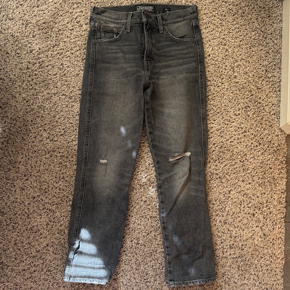 Lucky Brand Women's Straight Leg Distressed Charcoal Gray Jeans